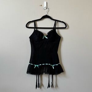 Victoria’s Secret sexy little thing light blue/black lace ribbon lingerie top